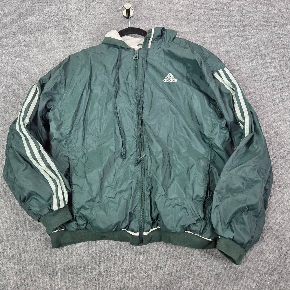 Vintage Adidas Windbreaker Jacket Mens Size Large Full Zip Green White 90s